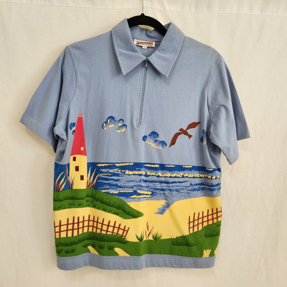 Vintage KAKTUS Fairy Artsy Blue Printed Novelty Set of Two T-Shirt/Skirt Size L. - Picture 3 of 16